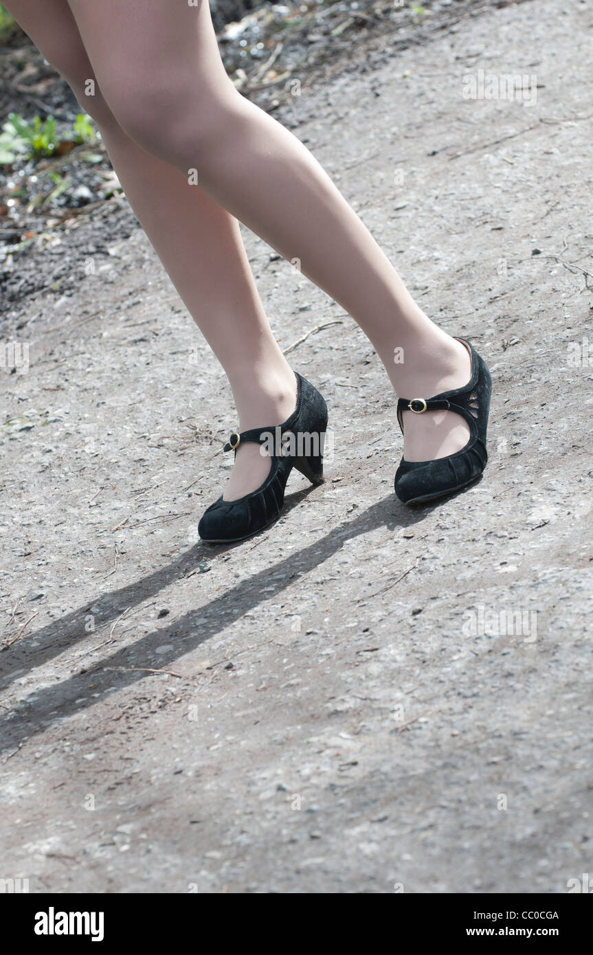 Frau in Retro-Schuhe Stockfoto
