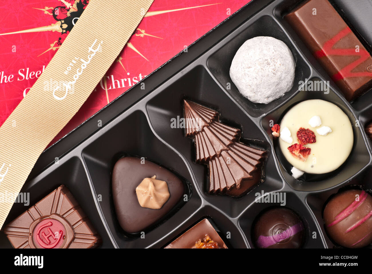 Hotel Chocolat Premium Qualität Geschenk Schachtel Pralinen handgemacht in Großbritannien. Eine Weihnachts-Auswahl-Box (2011 Design). Stockfoto