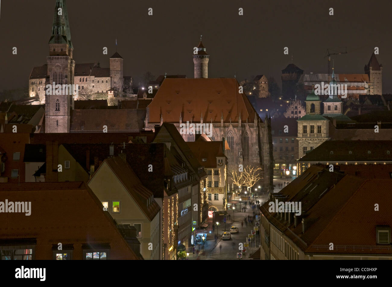 Nachtzeit Blick über das alte Stadt Nürnberg, Franken, Bayern, Deutschland, Europa. Stockfoto