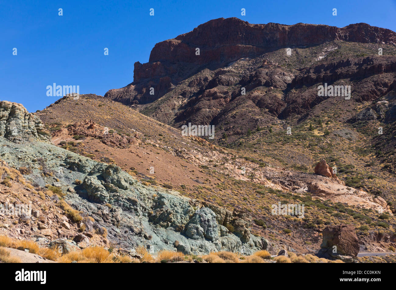 Los Azulejos - hydrothermalen Änderung in der Nähe der Roques de Garcia, der Teide, Teneriffa mit blau-grünen Farben erstellt. Stockfoto