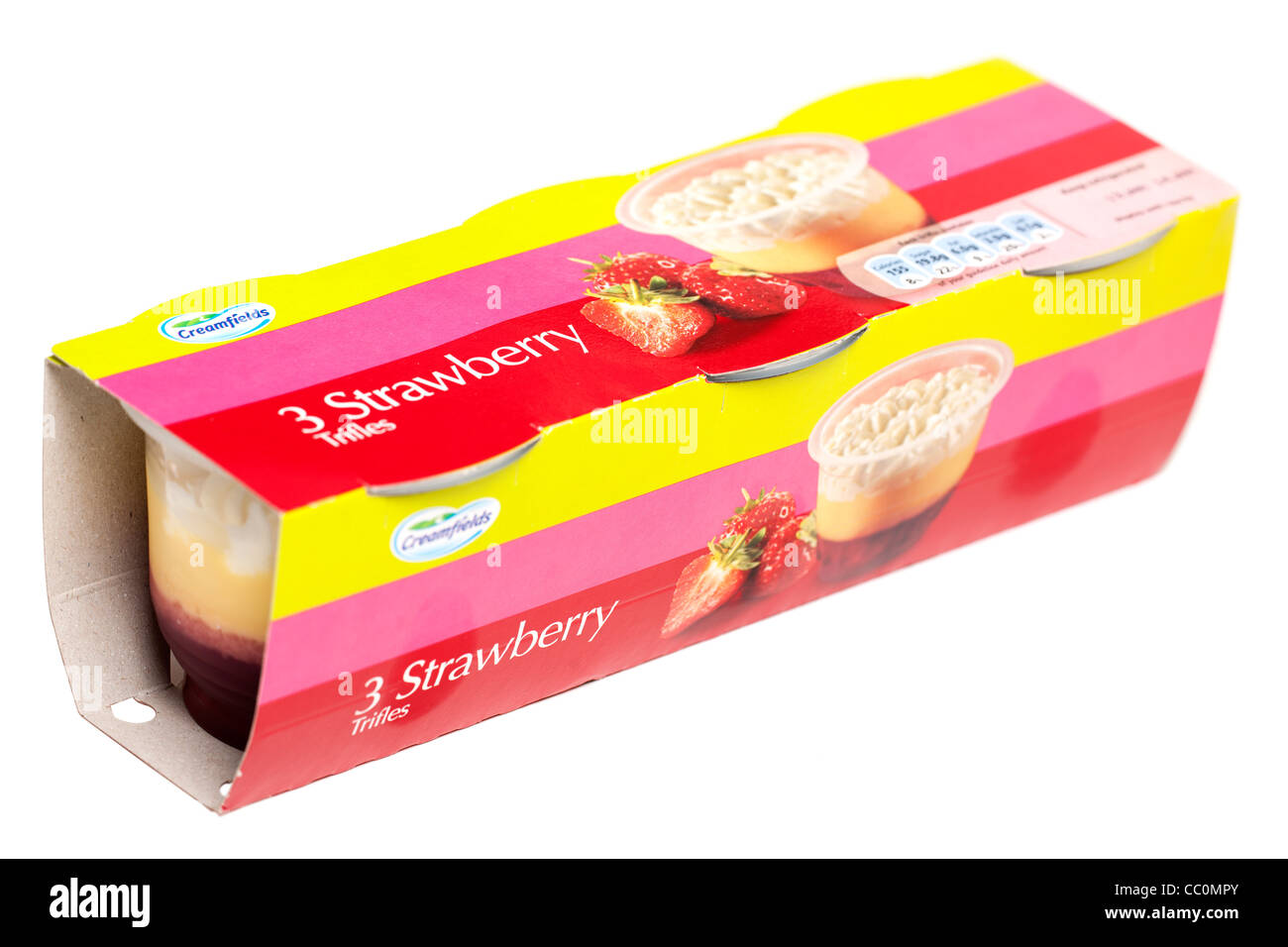 Packung mit drei Töpfe Creamfields Erdbeere Kleinigkeiten Stockfoto