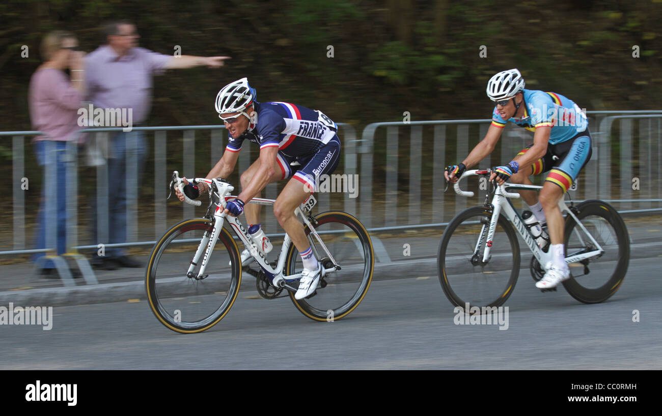 Straßen-Radrennen in der Weltmeisterschaft 2011 in Rudersdal Dänemark. Straßenlauf Männer, gewonnen von Mark Cavendish - Großbritannien Stockfoto