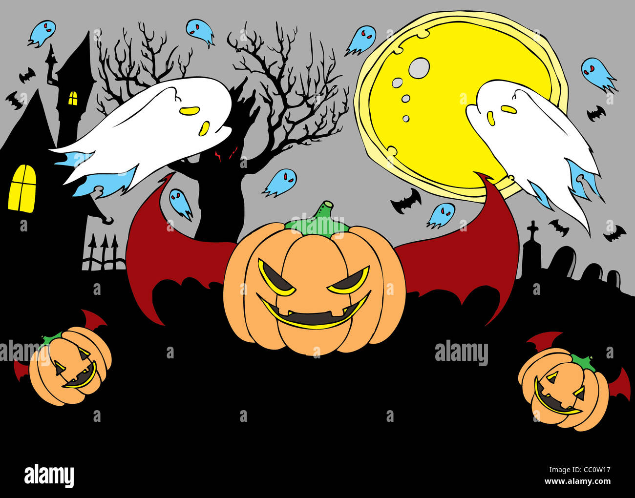 Abbildung: Jack O'Lantern Halloween cartoon Hintergrund Stockfoto