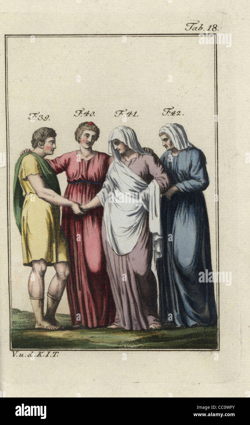 Juno, die römische Göttin der Ehe, mit Braut, Bräutigam und Mutter der Braut. Stockfoto