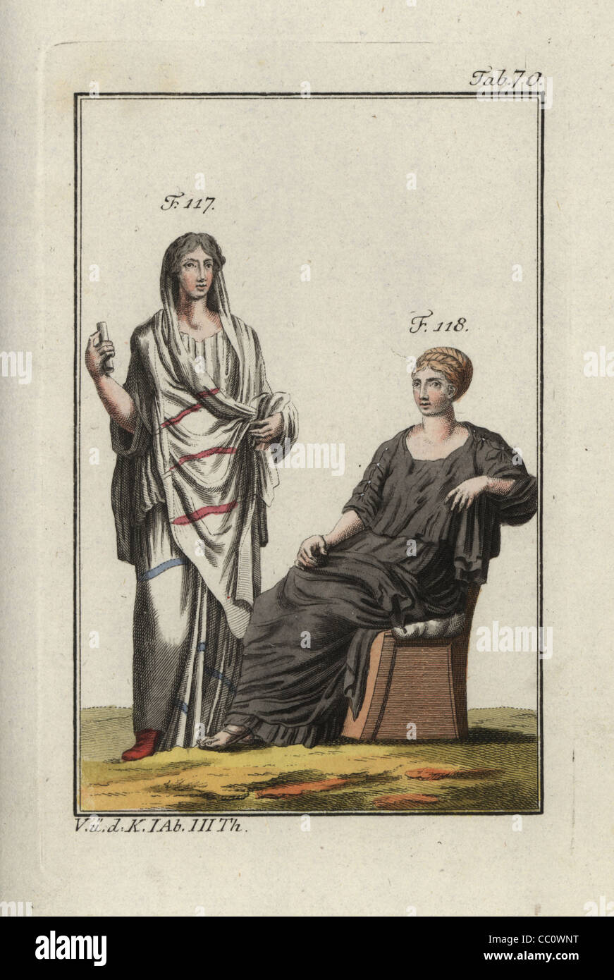 Römische Frau in Tunika und Polla (Toga) und Frau in Tunika und Ricinium (Schal). Stockfoto