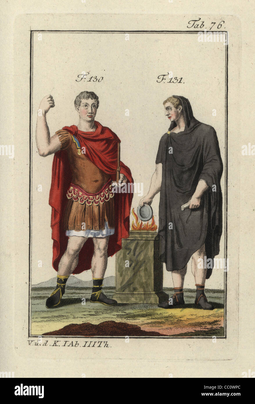 Kaiser Augustus das Paludamentum (Krieg Mantel) und eine römische Durchführung ein Opfer. Stockfoto