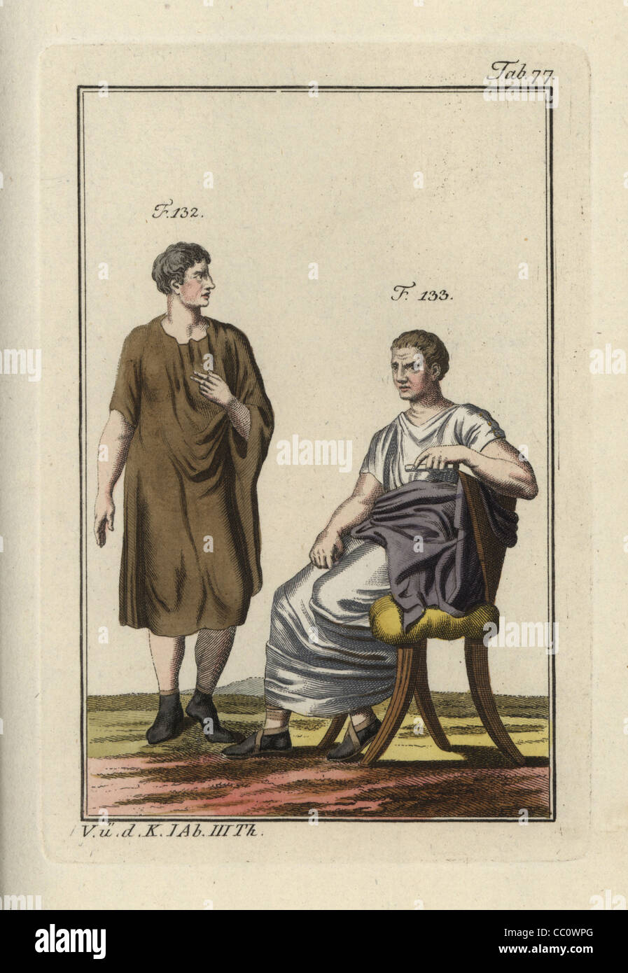 Römischen Mann trägt die Panula und einer sitzenden römischen Senator. Stockfoto