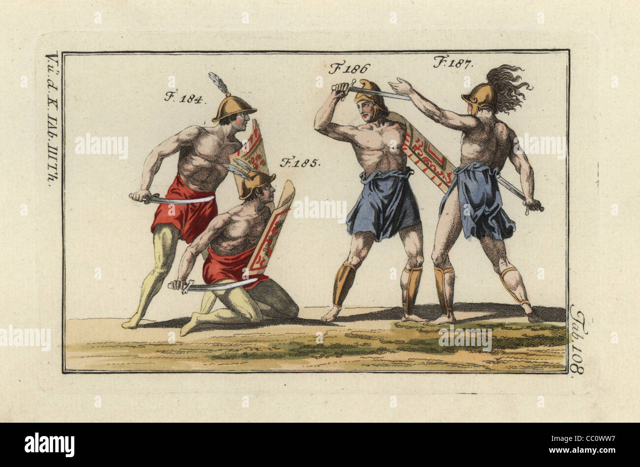 Vier samnitischen Gladiatoren kämpfen. Stockfoto