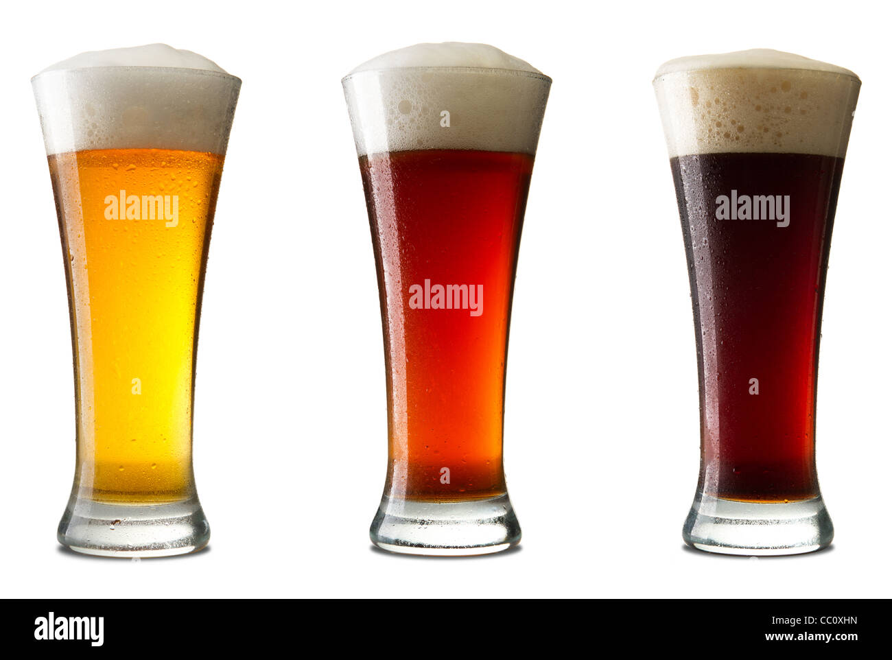 Drei Bier vom Fass auf weißem Hintergrund Stockfotografie - Alamy
