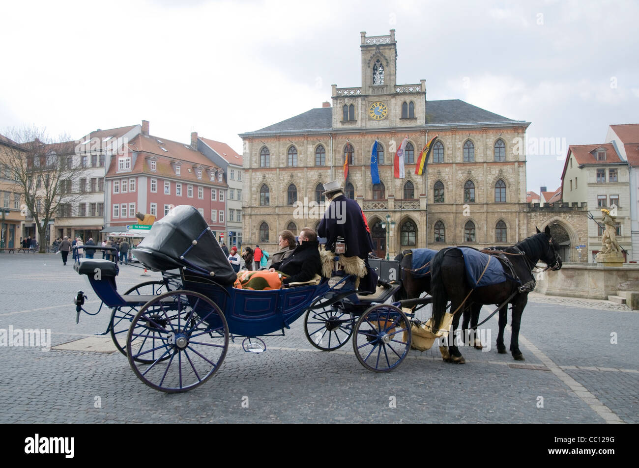 Kutsche vor dem Rathaus, Weimar, Thüringen, Deutschland, Europa Stockfoto