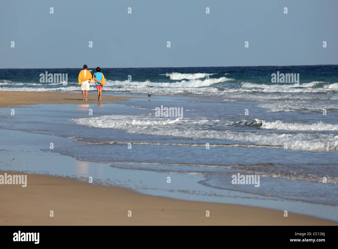 Walking am Strand, Kanarischen Insel Fuerteventura, Spanien Stockfoto