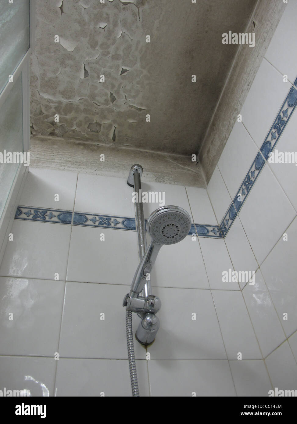 Bad Dusche mit feuchten abblätternde Farbe an Decke Stockfotografie - Alamy