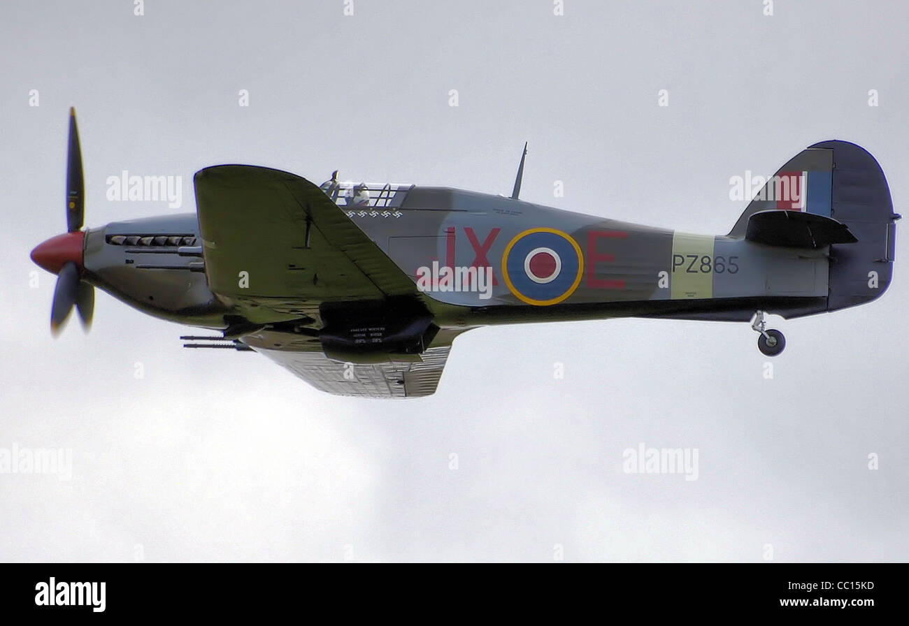 Hawker Hurricane MkIIc von der Schlacht von Großbritannien Memorial Flug anzeigen bei Kemble Airport Tag der offenen Tür Stockfoto