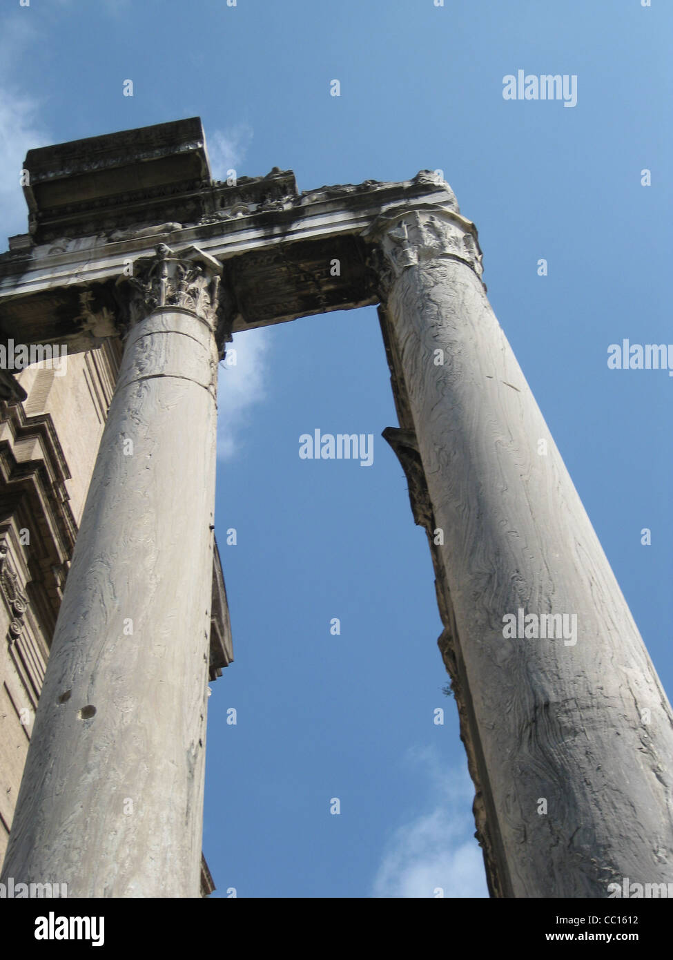 Die Kolonnaden am Petersplatz im Vatikan sind berühmte architektonische Besonderheiten rund um die piazza. Die von Gian Lorenzo Bernini entworfene große Kolonnade umgibt den Platz und bildet einen markanten Rahmen für den Petersdom. Die umliegenden Vatikanischen Gärten verleihen der historischen Stätte einen ruhigen Touch. Stockfoto
