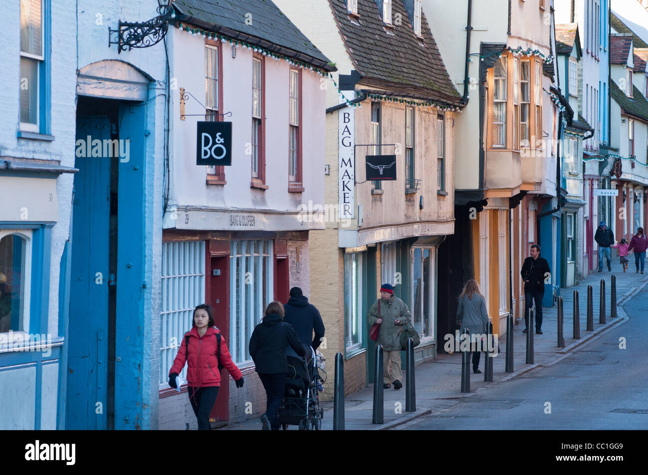 Alten Charakter Ladenfronten auf Bridge Street in Cambridge, England, UK. Stockfoto