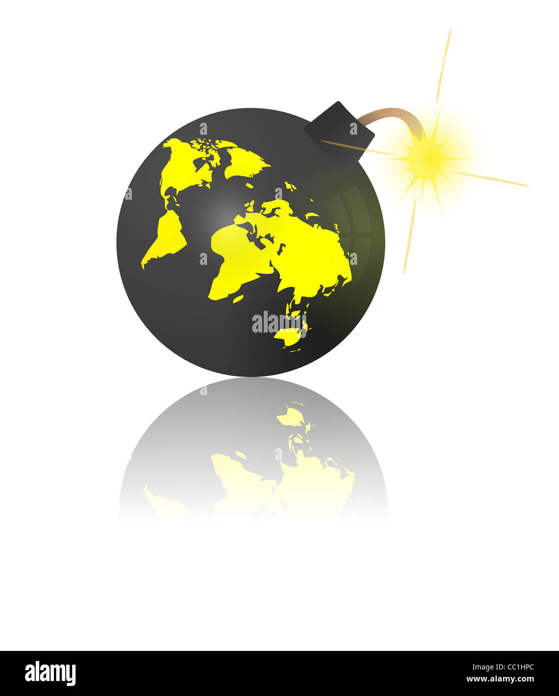 Ende der Welt. Bombe mit Earth-Karte Stockfoto