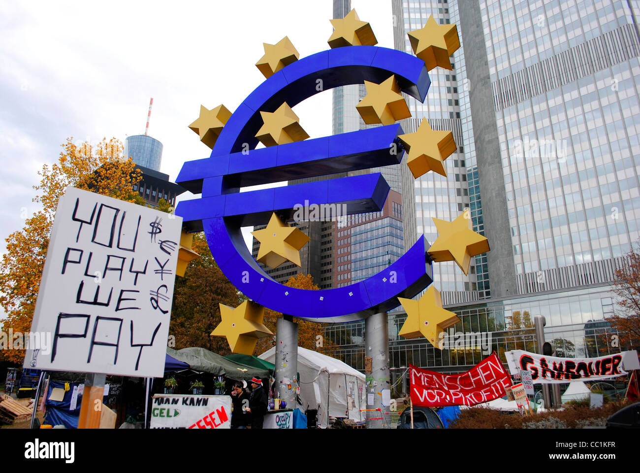 Frankfurt-Camp außerhalb der Europäischen Zentralbank, Deutschland zu besetzen Stockfoto
