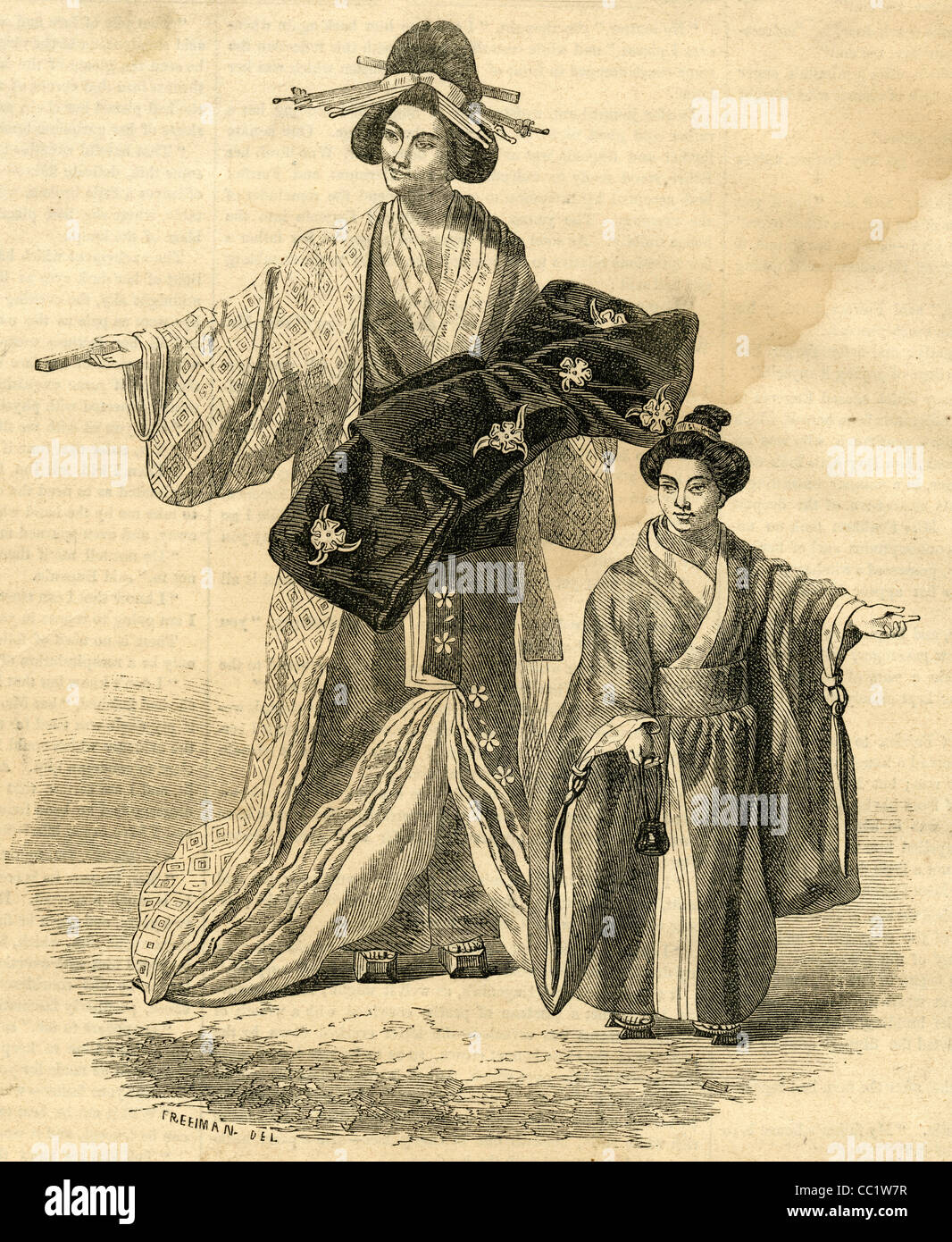 1854-Gravur, Court Dress von Japan. Stockfoto