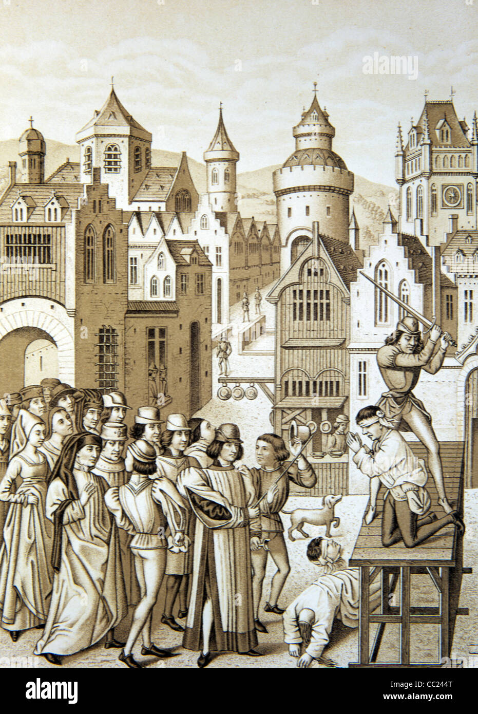 Ausführung oder Enthauptung von Guillaume de Pommiers durch die englische (1377)-Bordeaux, wenn Aquitaine Dominion of England (1154-1453) Stockfoto