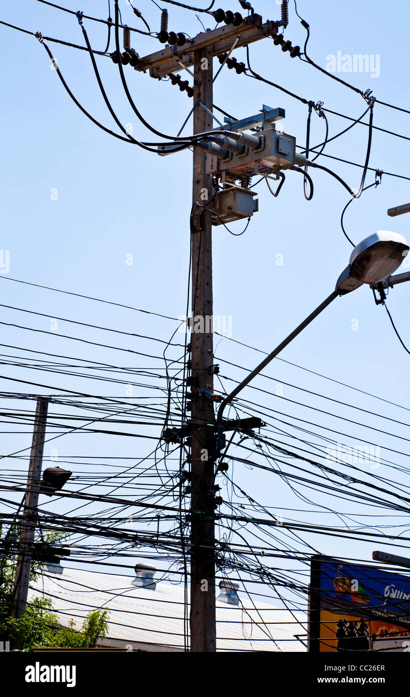 Strommast in Chang Mai, Thailand Stockfoto