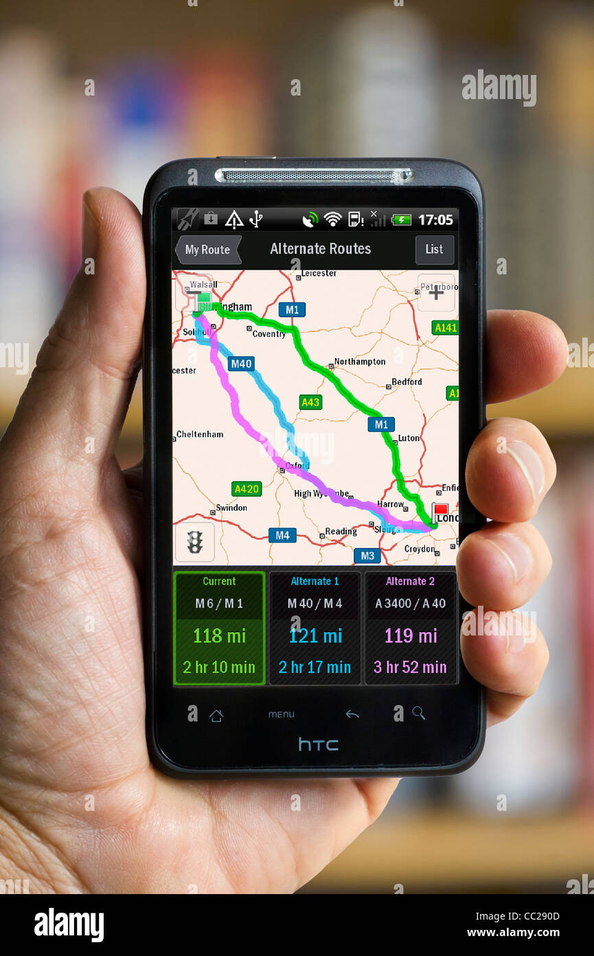 CoPilot Live-Satelliten-Navigation auf ein HTC Desire HD Android-smartphone Stockfoto