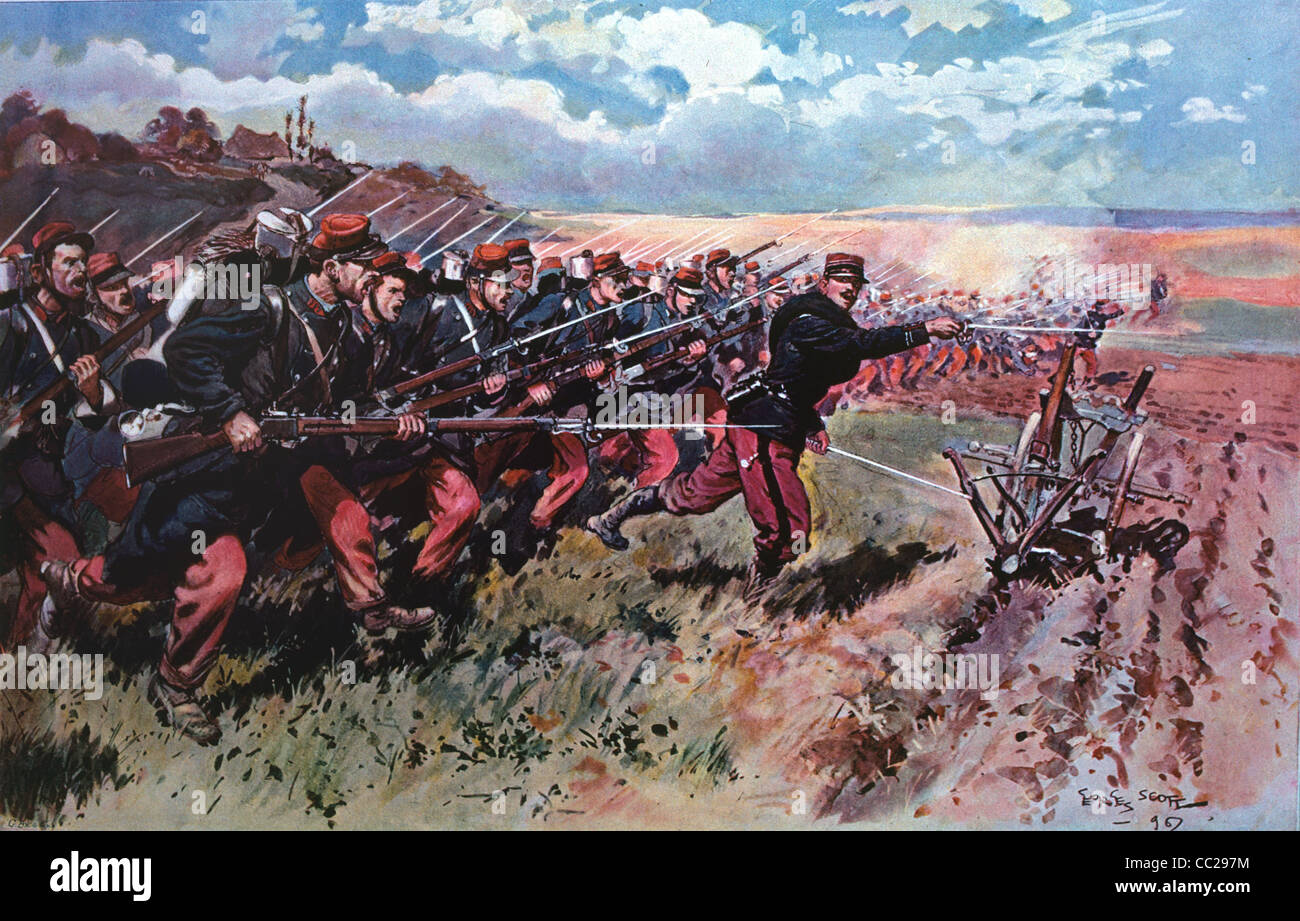 Laden Französisch Fußsoldaten, Angriff auf Infanterie oder Französisch Armee während des Französisch-Preußischen Krieges 1870 Stockfoto