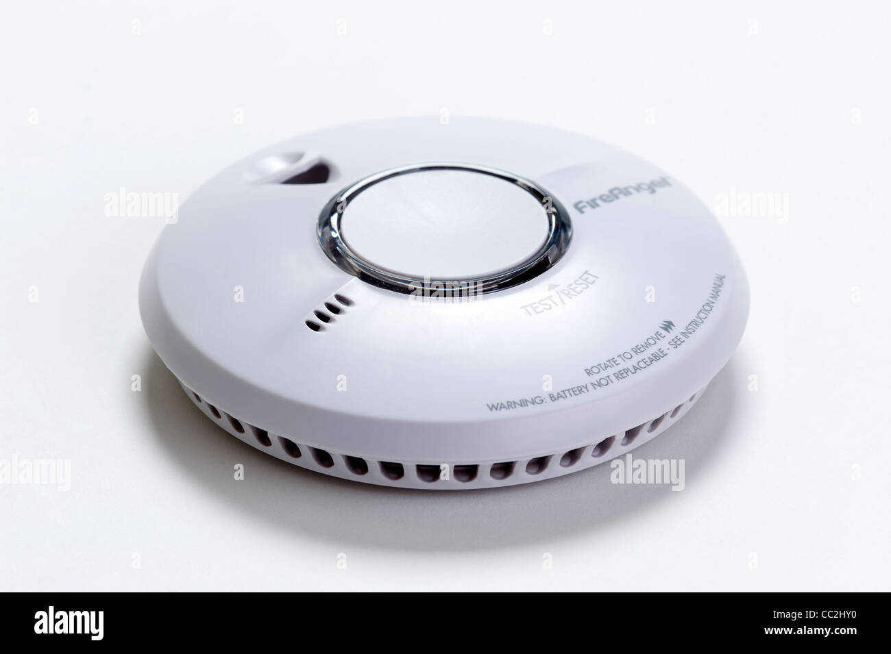 eine inländischen Feuer / Rauch Alarm oder Detektor isoliert auf weißem Hintergrund Stockfoto