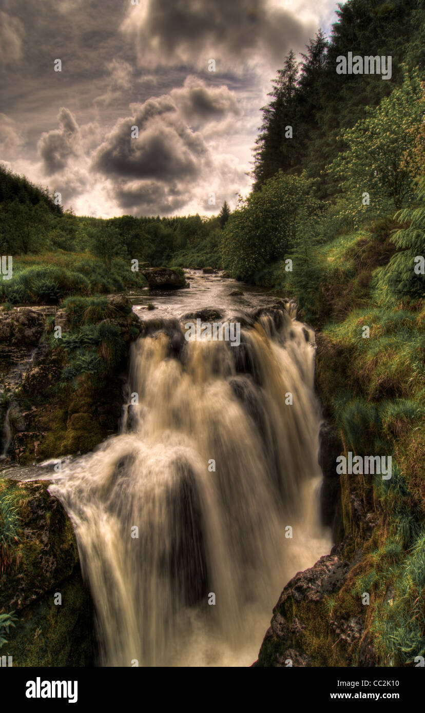 Wasserfall in der Pause seinen Hals fällt, Fluss Severn, Hafren Wald, Wales Stockfoto