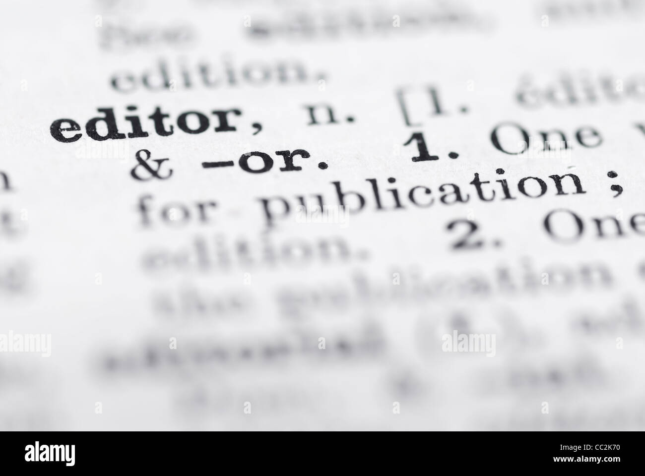 Flachen DOF, Fokus auf Editor in Englisch-Wörterbuch. Stockfoto