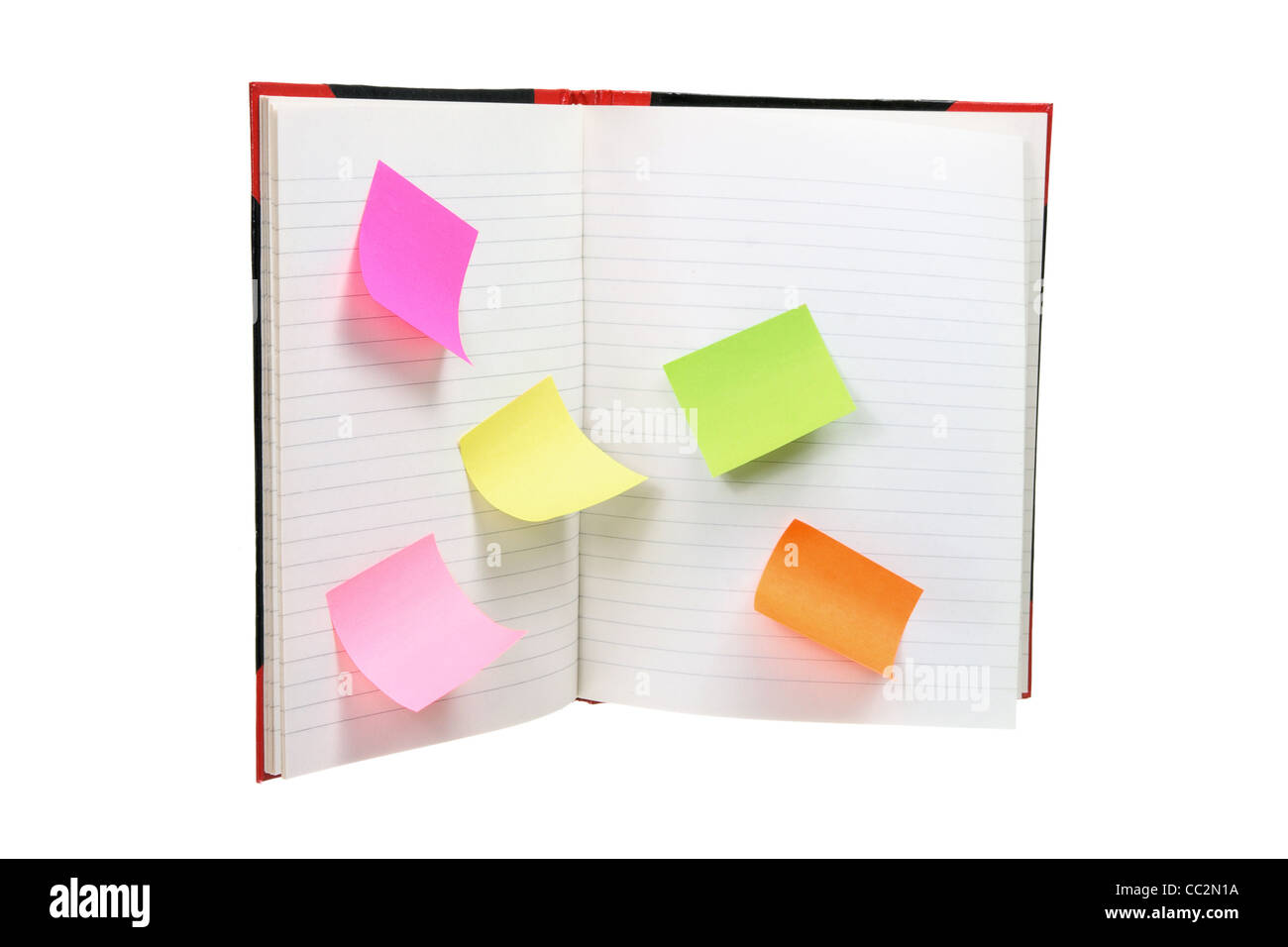 Notizbuch mit Klebstoff Hinweis Papieren Stockfoto