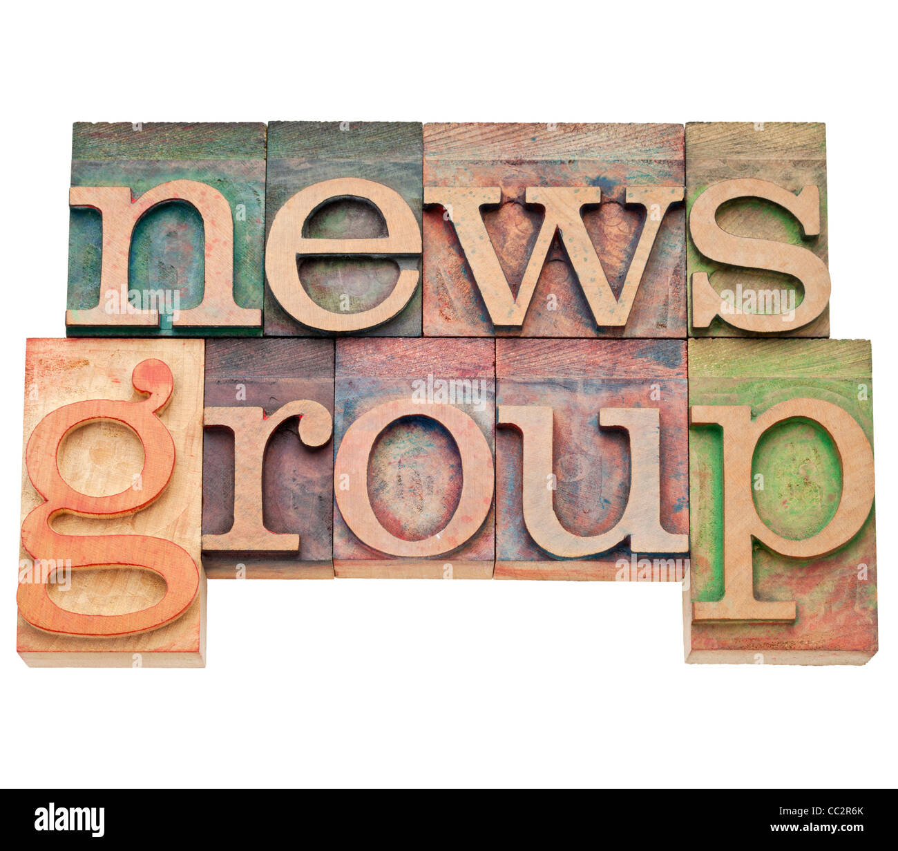 News-Gruppe - Internet-Konzept - isoliert Text in Vintage Holz Buchdruck Druckstöcken, durch Farbe Farben gebeizt Stockfoto