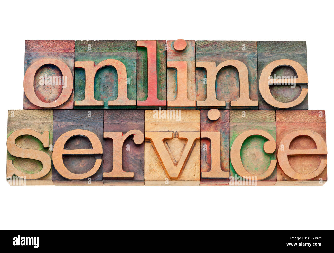 Online-Service - Internet-Konzept - isoliert Text in Vintage Holz Buchdruck Druckstöcken, durch Farbe Farben gebeizt Stockfoto