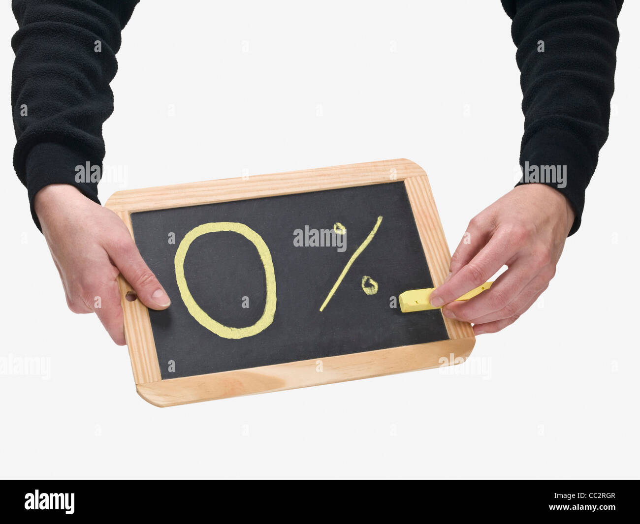 Null Prozent ist auf eine Tafel schreiben. Stockfoto