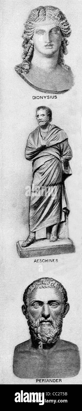 Die alten Griechen sind: Lehrer der Rhetorik Dionysius, Staatsmann und Redner Aeschines und Lineal/Tyrann Periander von Korinth. Stockfoto