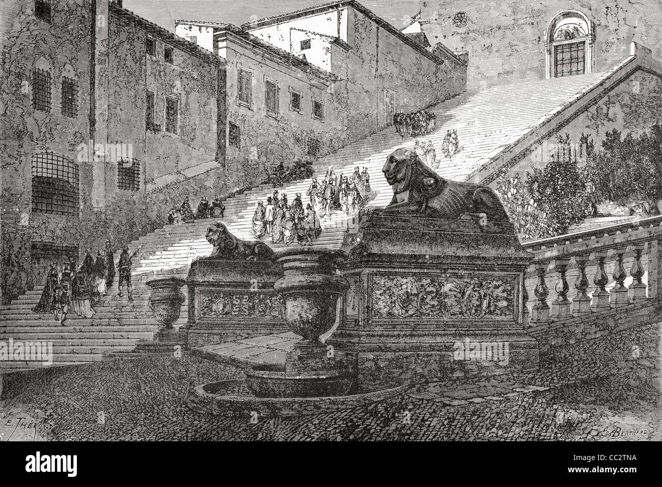 Treppe hinauf, die Basilika von Santa Maria der Altar des Himmels, Rom, Italien im späten 19. Jahrhundert. Stockfoto