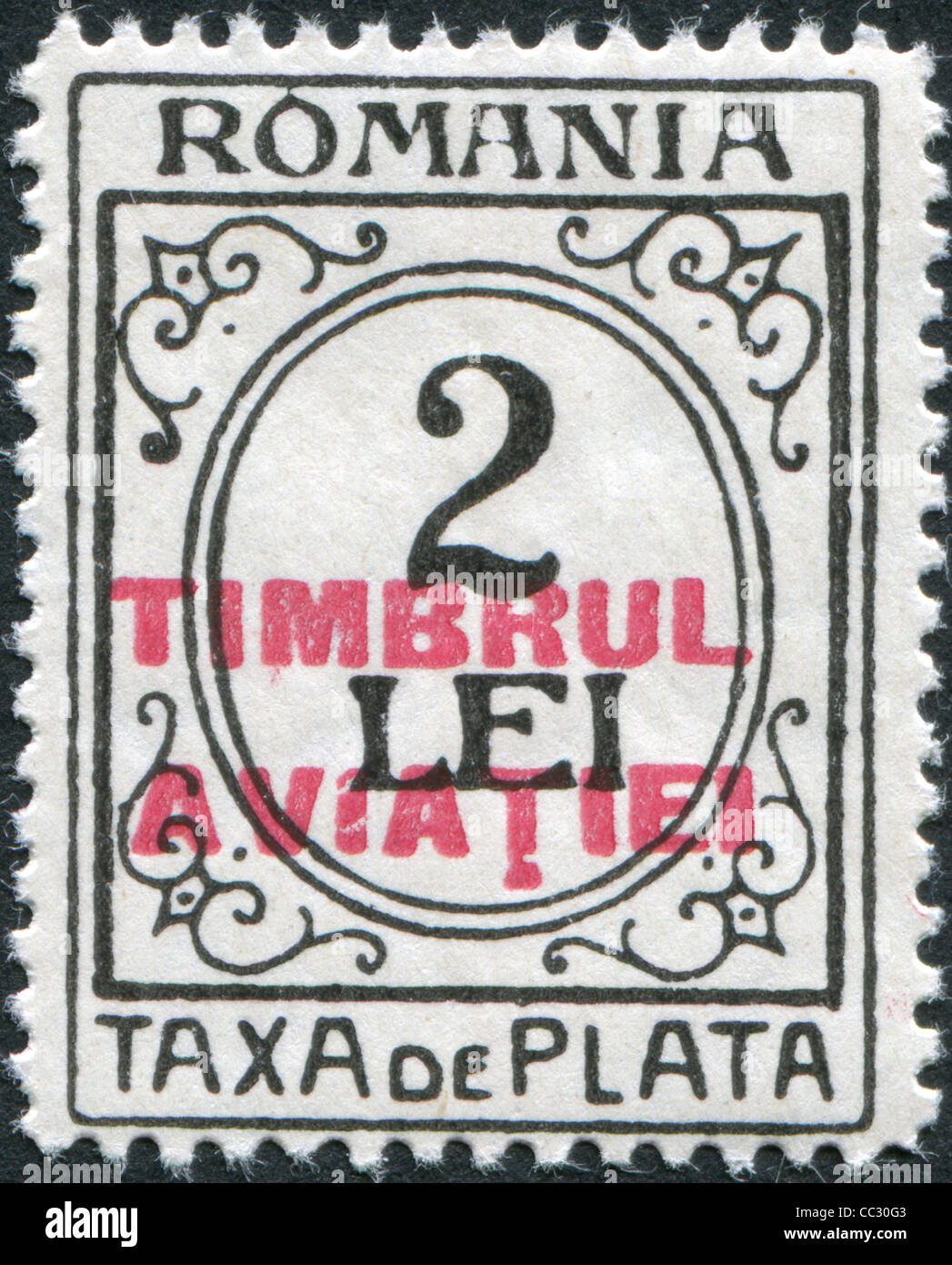 Rumänien - ca. 1931: Eine Briefmarke gedruckt in Rumänien, Briefmarken fällig (Aufdruck Timbru de Ajutor), ca. 1931 Stockfoto