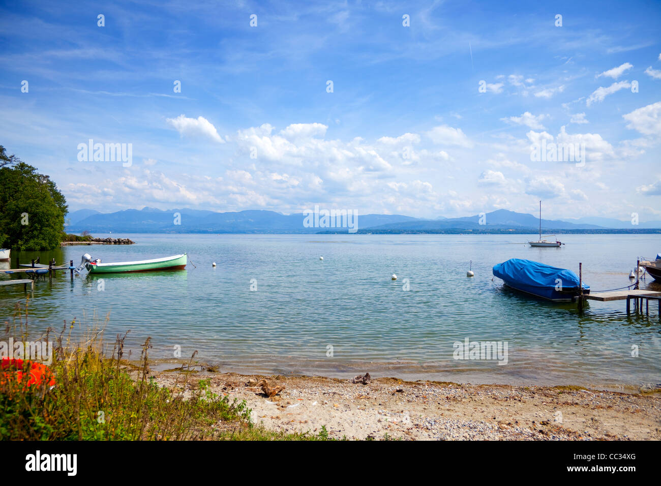 Querformat aus See Le Mans, Genfersee in der Schweiz Stockfoto