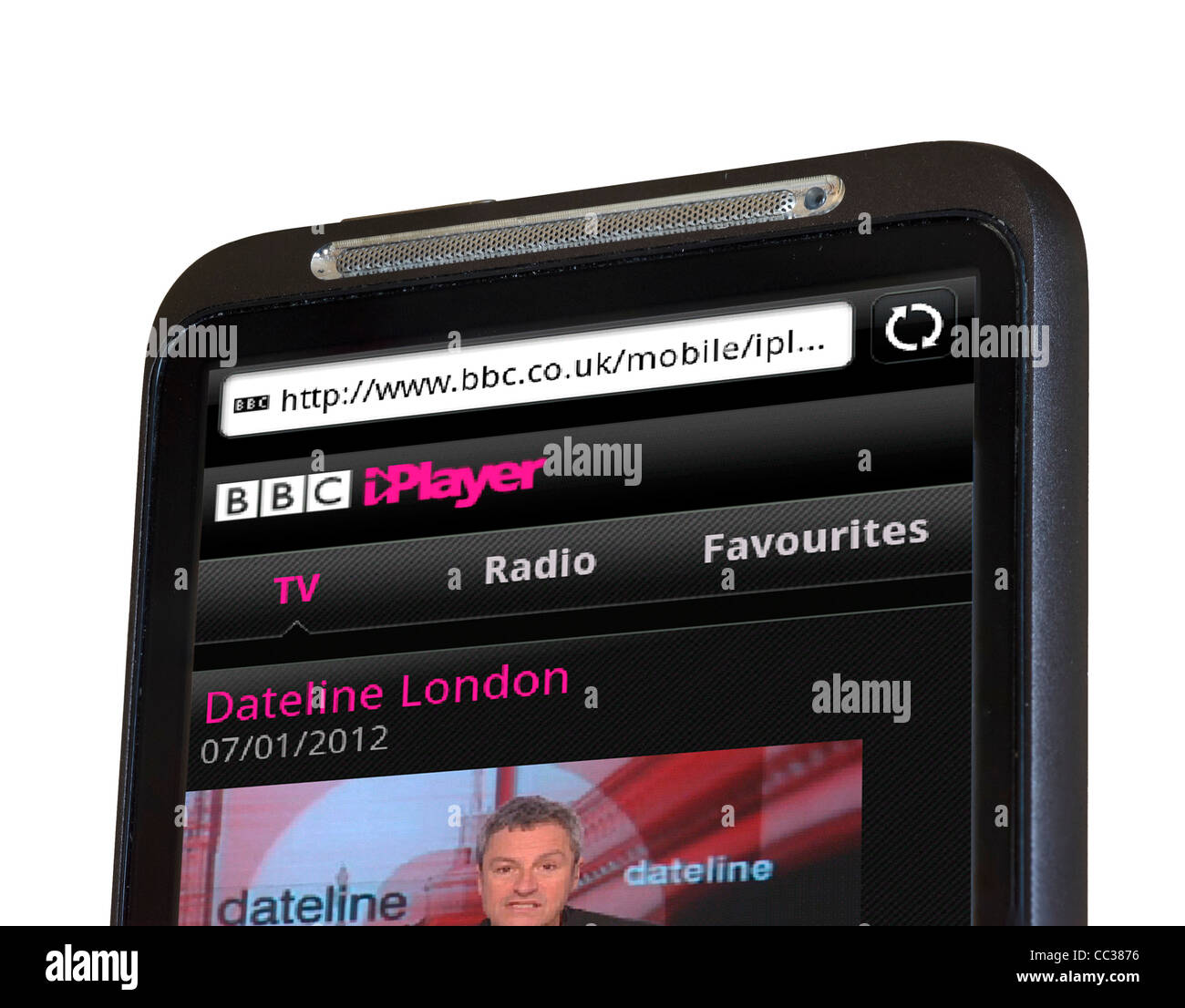 Der Nachrichtensender auf BBC iPlayer auf einem HTC-Smartphone ansehen Stockfoto