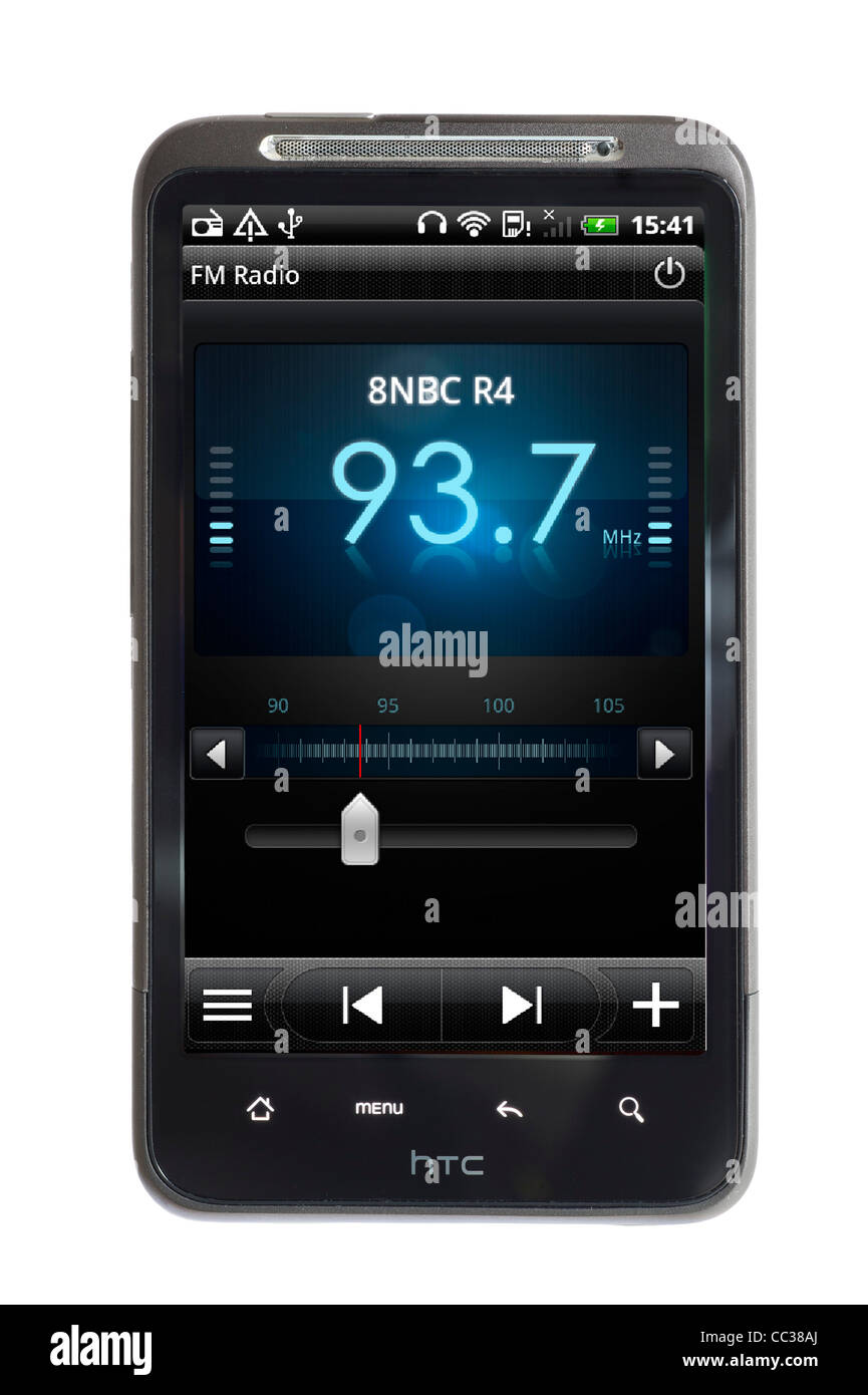 Hören Sie UKW-Radio auf einem HTC-smartphone Stockfoto