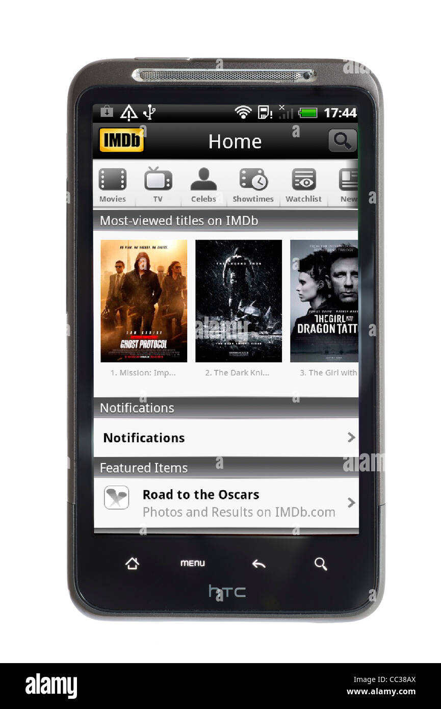 Die Film- und TV-Website, IMDb, auf einem HTC-smartphone Stockfoto