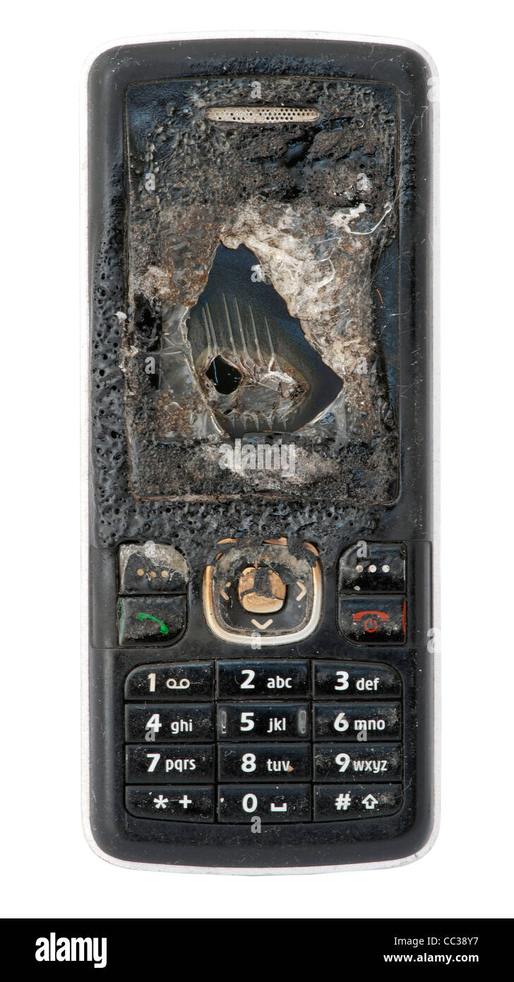 Verbrannte GSM. Display und Tasten hautnah Stockfoto