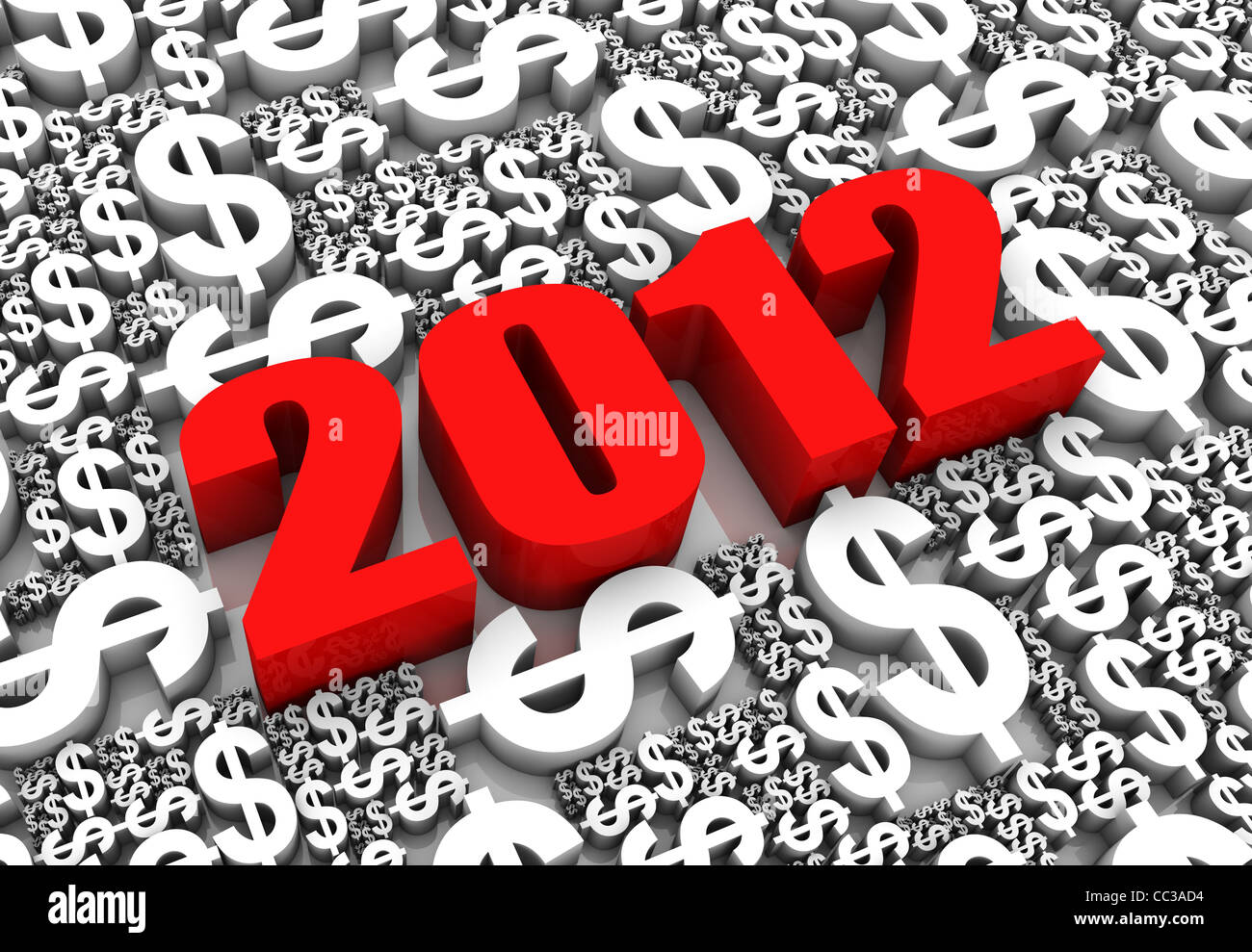 2012 3D Text umgeben von Dollar Währungssymbole. Teil einer Serie. Stockfoto