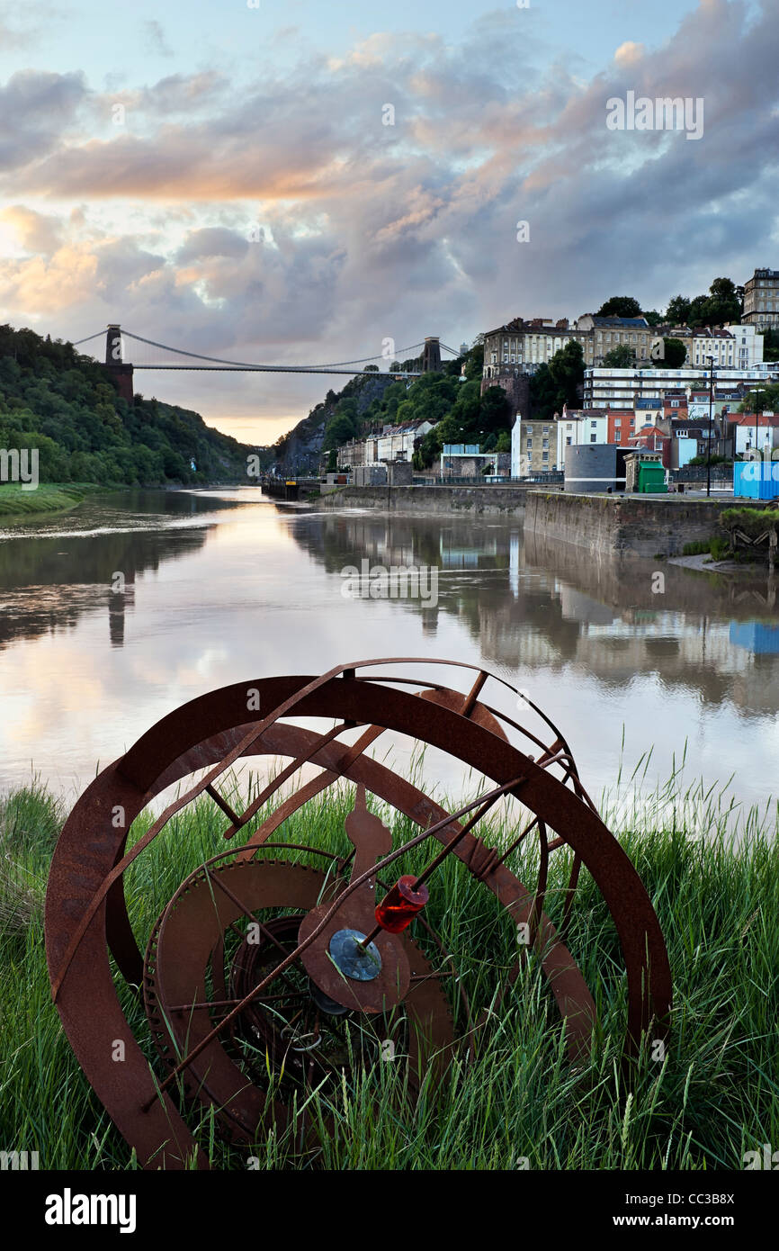 Mündung des Flusses Avon bei Bristol mit Navigationsmarker Stockfoto