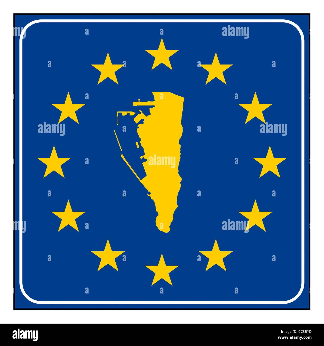 Gibraltar Karte anklicken blau und Sternenhimmel europäischen isoliert auf weißem Hintergrund mit Textfreiraum. Stockfoto