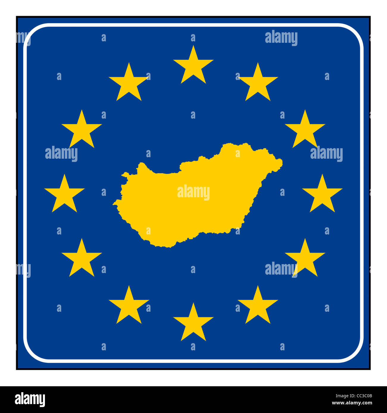 Ungarn Karte anklicken blau und Sternenhimmel europäischen isoliert auf weißem Hintergrund mit Textfreiraum. Stockfoto