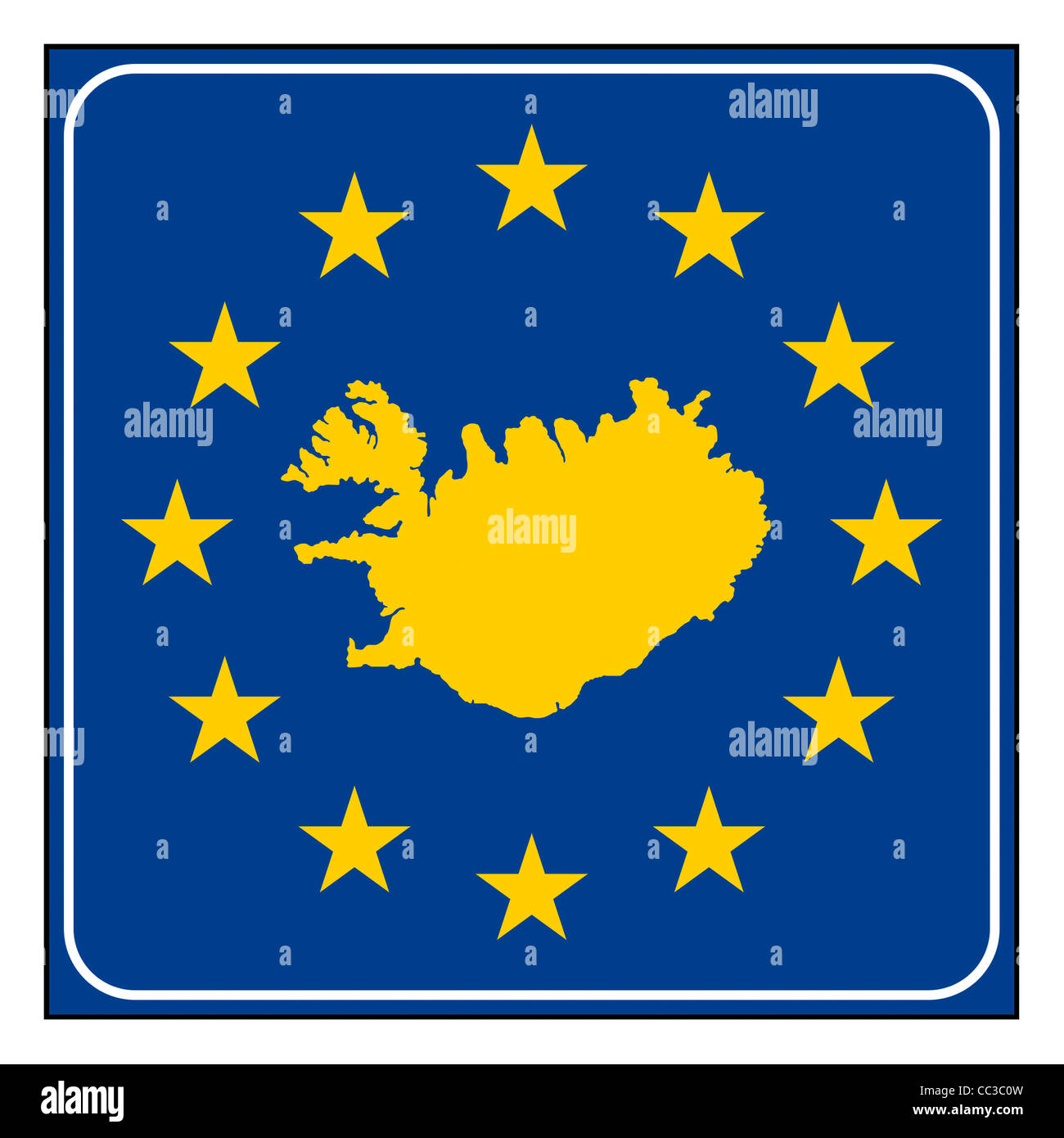 Island Karte anklicken blau und Sternenhimmel europäischen isoliert auf weißem Hintergrund mit Textfreiraum. Stockfoto