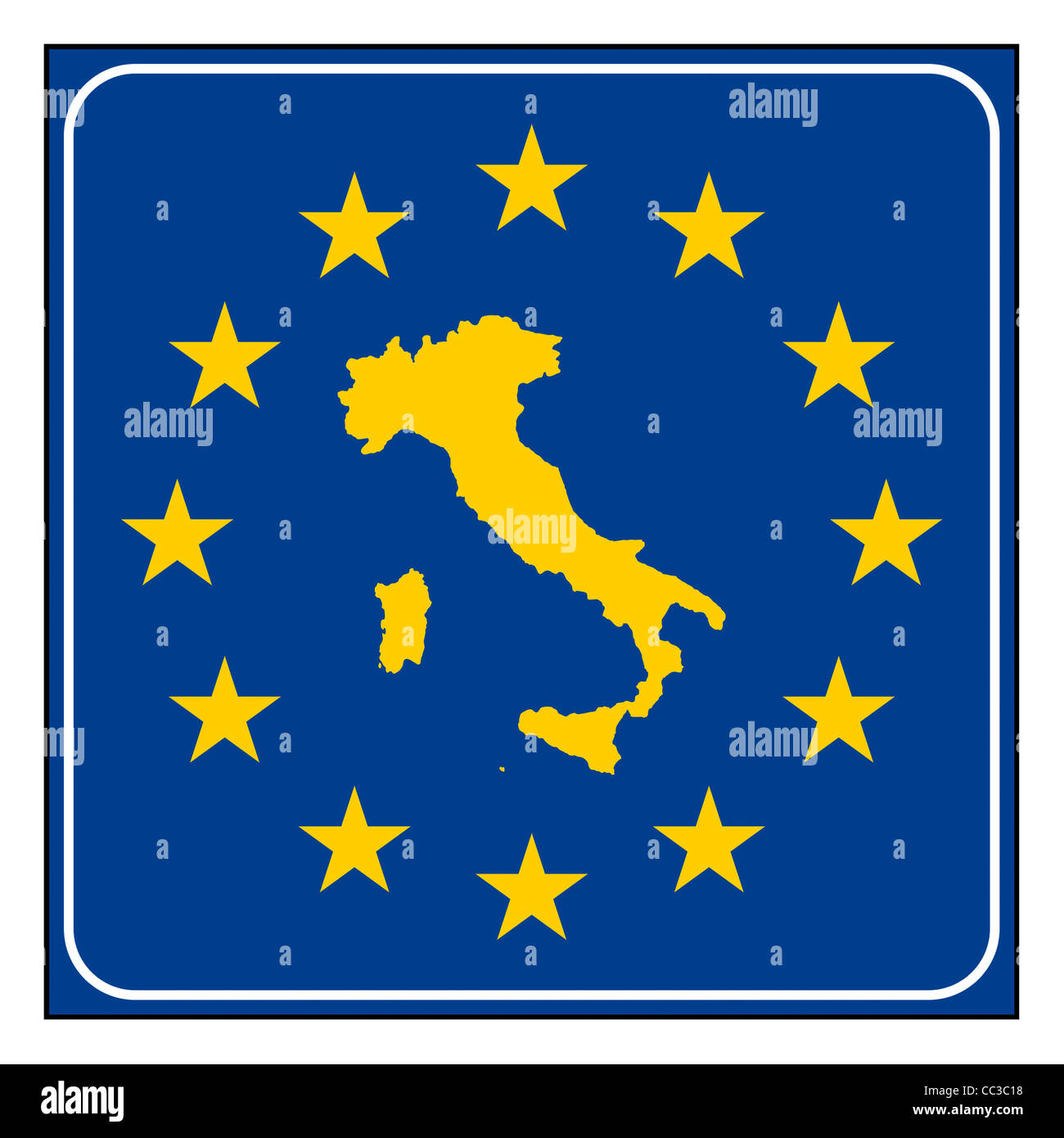 Italien Karte anklicken blau und Sternenhimmel europäischen isoliert auf weißem Hintergrund mit Textfreiraum. Stockfoto