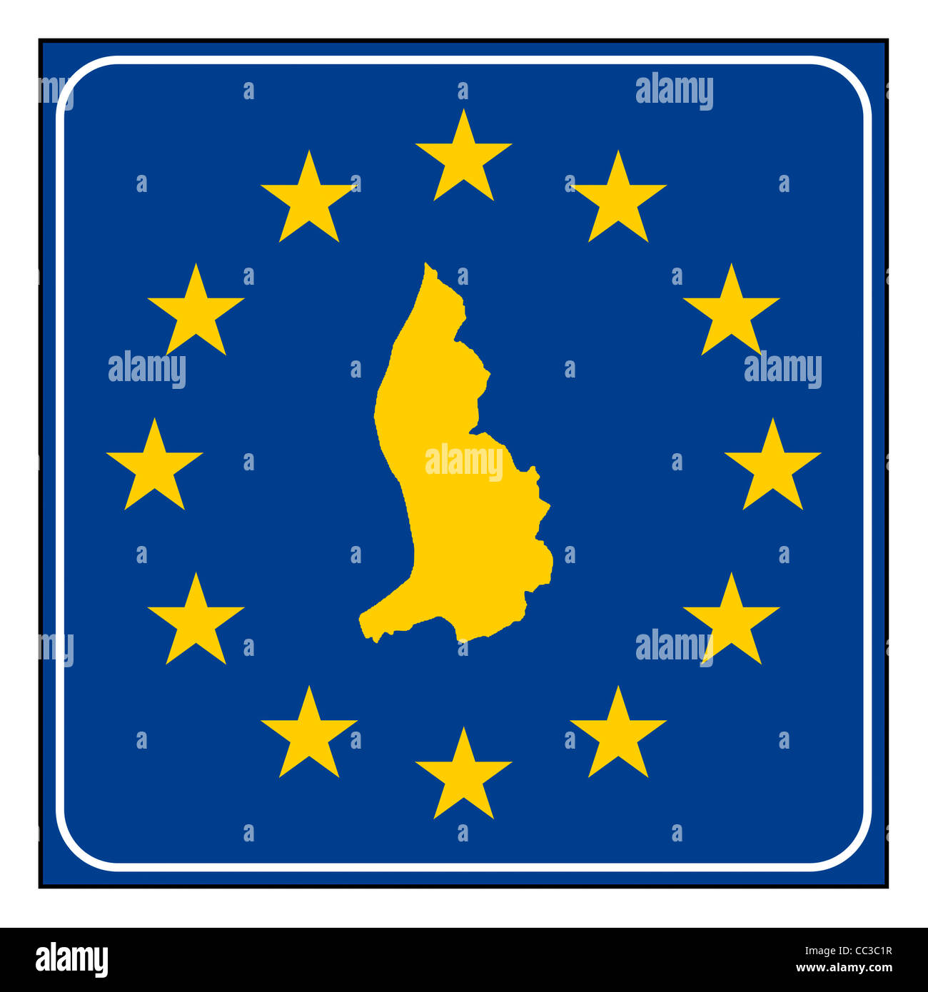 Liechtenstein Landkarte anklicken blau und Sternenhimmel europäischen isoliert auf weißem Hintergrund mit Textfreiraum. Stockfoto