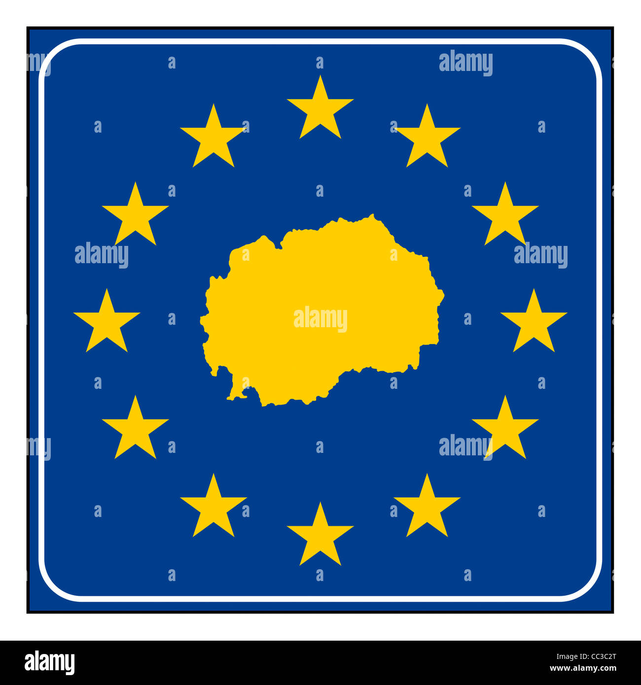 Mazedonien Karte anklicken blau und Sternenhimmel europäischen isoliert auf weißem Hintergrund mit Textfreiraum. Stockfoto