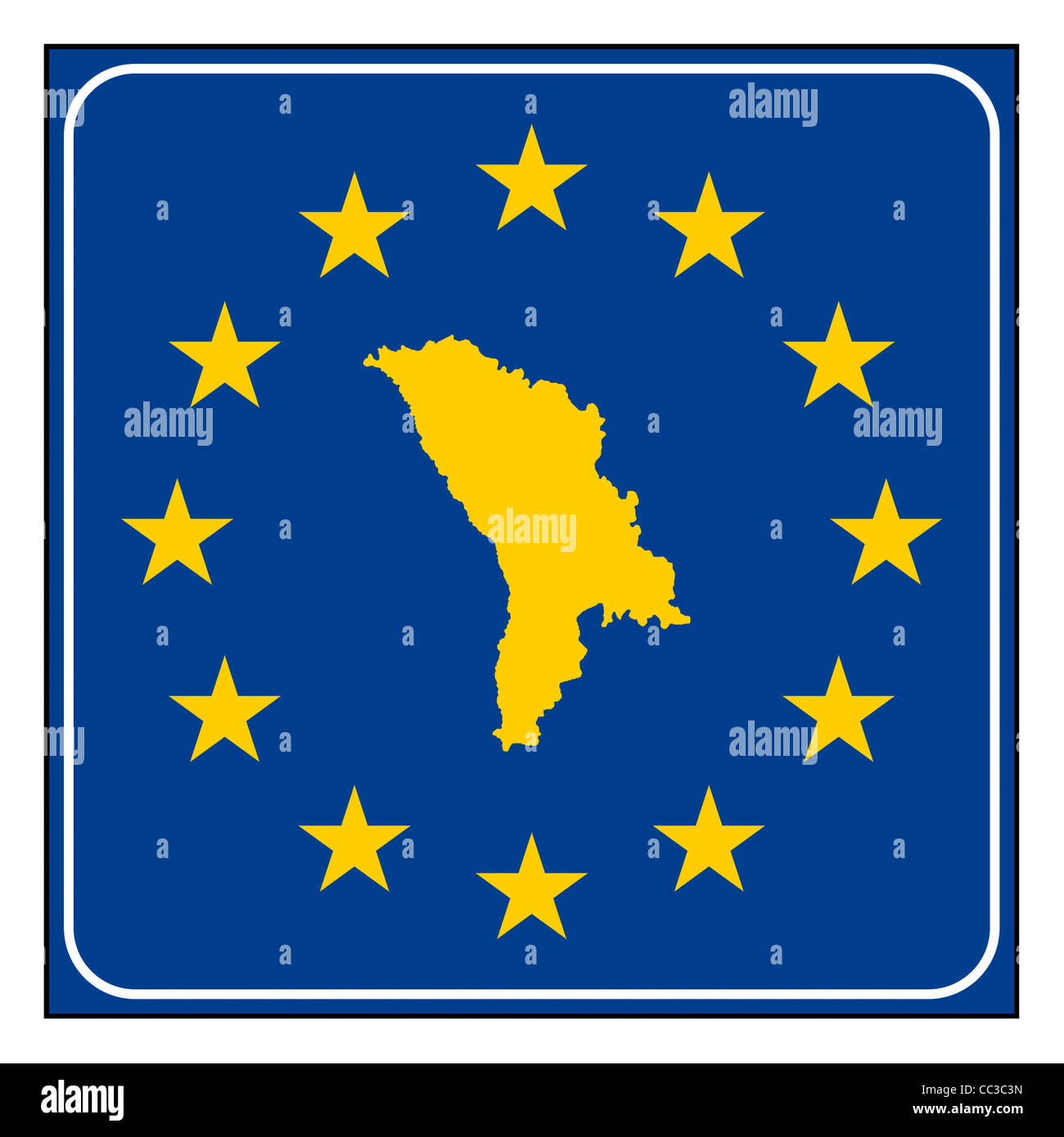 Republik Moldau Karte anklicken blau und Sternenhimmel europäischen isoliert auf weißem Hintergrund mit Textfreiraum. Stockfoto